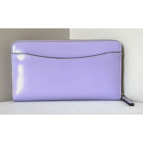 New Tory Burch Britten Patent Zip Continental Wallet Lavender with Card Holder - Picture 6 of 8